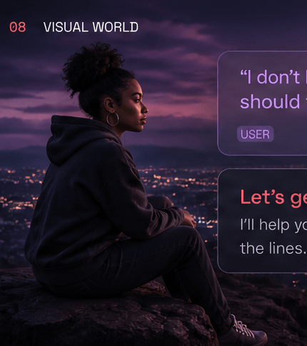 A Black woman taking a thoughtful moment above city lights